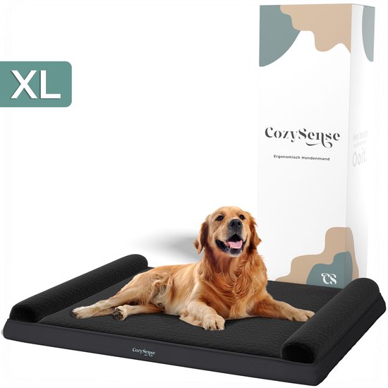 CozySense® Coussin orthopédique pour chien 100 X 70 cm - Taille XL - Imperméable - Convient comme coussin de banc et lit pour chien - Housse lavable - Noir