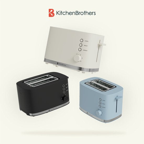 Grille pain - KitchenBrothers - Toaster - 6 niveaux de chaleur - 2 fentes extra-larges - 870W - Beige