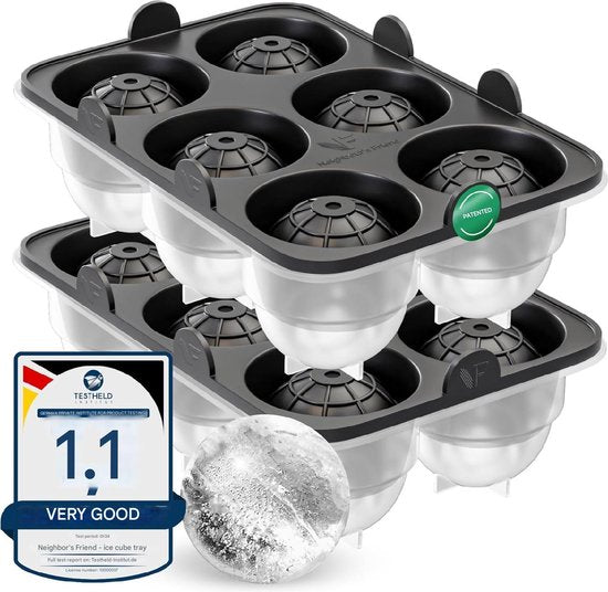 Moules à glaçons Neighbour's Friend - 2 Grands moules - 12 glaçons ronds - Lavable au lave vaisselle - ø4,5 cm - Noir