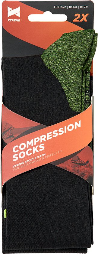 Xtreme Sockswear Compression Socks Running - 2 paires de chaussettes de course - Multi Black - Chaussettes de compression - Taille 45/47