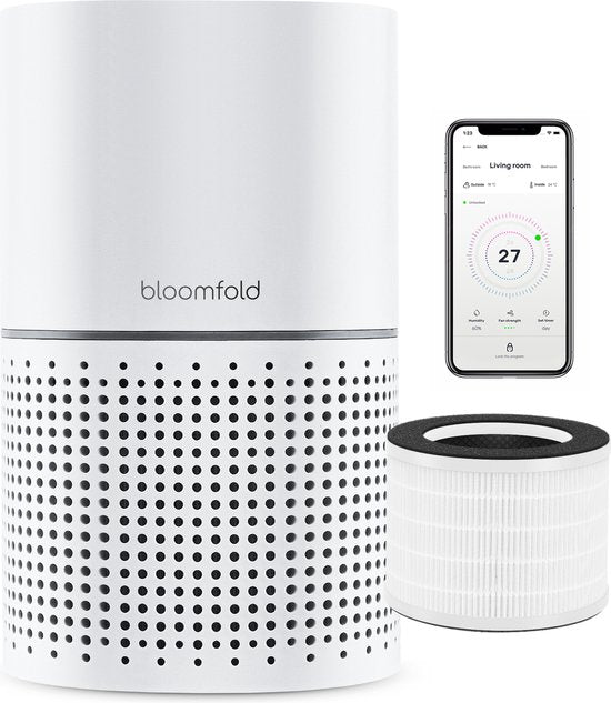 Bloomfold Air Purifier - Purificateur d'air - Filtre HEPA 13 + filtre à charbon - CADR : 240m3/h. - Mode Wifi & App - Indicateur de qualité d'air - 3 modes + mode veille