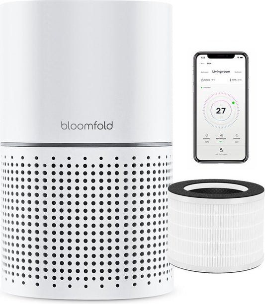 Bloomfold Air Purifier - Purificateur d'air - Filtre HEPA 13 + filtre à charbon - CADR : 240m3/h. - Mode Wifi & App - Indicateur de qualité d'air - 3 modes + mode veille