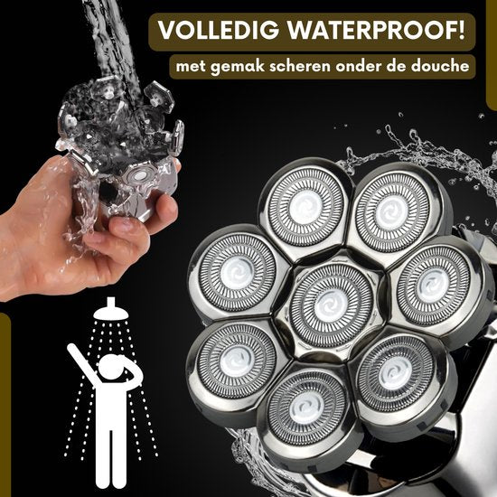 Rasoir 6-en-1 pour hommes - Tondeuse - Sansbeauté® SkullSharp PRO - 8 lames - Rasoir de crâne - Wet & Dry - Rasage du visage et de la tête - Rasage de la tête - USB - Attaches