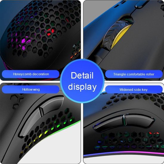 ZIYOU LANG X3 Wireless Gaming Mouse - Souris de jeu RVB en nid d'abeille - Souris de jeu - Noir