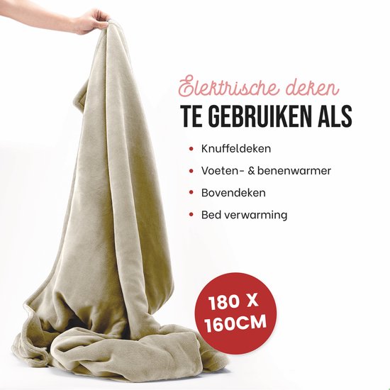 DistinQ Couverture électrique XXL 180x160 cm - Couverture enveloppante pour 2 personnes - 160Watt - Arrêt automatique - Protection contre la surchauffe - 9 niveaux - Couverture chauffante - Beige Efficace sur le plan énergétique -