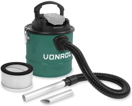 VONROC Aspirateur de cendres VPower 20V - Conteneur 12L - Filtre HEPA - Sans batterie ni chargeur