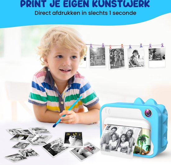 K&L® 3 IN 1 Digital Kids Camera + Instant print + play camera - 32GB micro sd card - camera kids - Vlog camera with games - Photo camera for kids - Small size toy - With video function - Blue