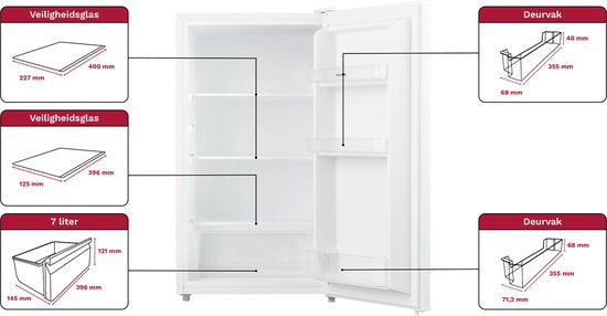 Réfrigérateur de table Inventum KK471W energy efficient - 93 litres - Sans compartiment congélateur - Largeur 47,5 cm - Eclairage LED - Label énergétique D - Convient aux camping-cars - En pose libre - Blanc