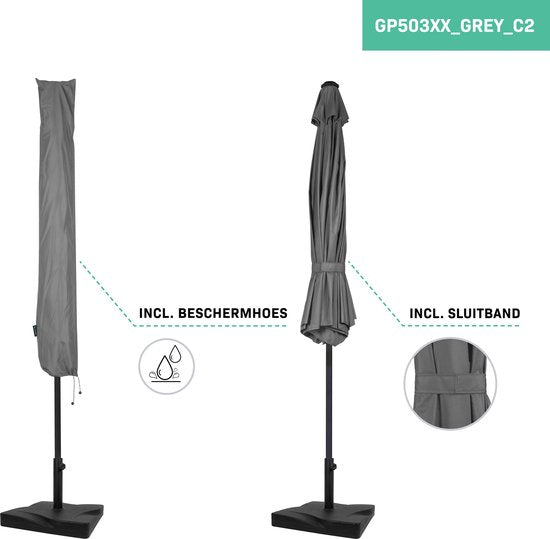 VONROC Premium Parasol à manche Recanati Ø300cm - Base de parasol et housse de protection incluses - Parasol rond - Inclinable - Toile résistante aux UV - Gris