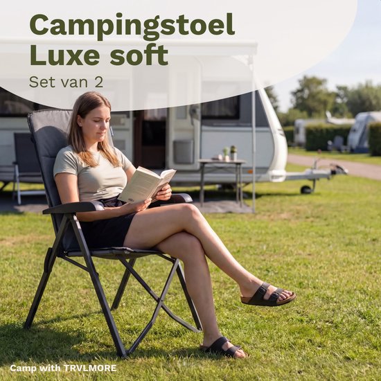 TRVLMORE Chaises de camping de luxe - pliables - 2-Pack - Capacité de charge 150KG - Sac de transport inclus - Chaise pliante - Chaise de camping - Chaise pliante - Gris