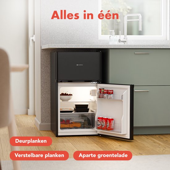 KitchenBrothers Réfrigérateur - 61L Compartiment réfrigérant - 24L Compartiment congélateur - Glacière - Frigo - Freestanding - Noir
