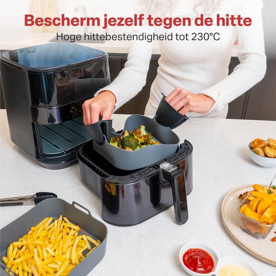 AoraKitchen Plateaux pour friteuse en silicone - 20cm - 5 pièces - Accessoires pour friteuse - Moufles et pinces inclus