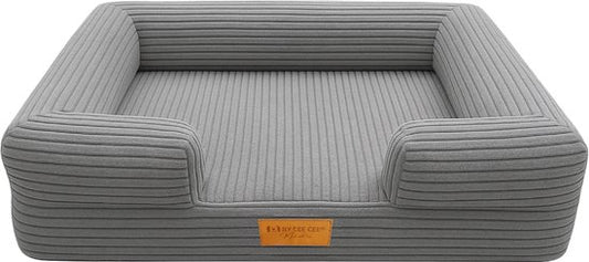 By Cee Cee Panier orthopédique pour chien - Coussin orthopédique pour chien - Lit pour chien - Tissu côtelé - Pour petits chiens - Gris foncé - 80x55