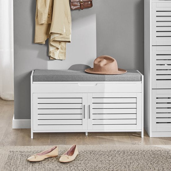 SoBuy FSR102-W Meuble de rangement - Meuble à chaussures blanc avec banc et 2 portes