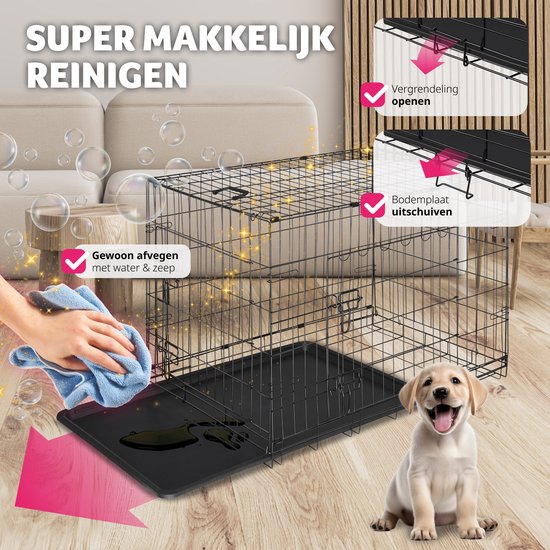 tectake® Dog Cage - Dog Fence Box - Dog Kennel - Boîte à chien pliable - Boîte de transport stable pour chiens et chiots - Pour le coffre, la voiture, le camping et la maison - 121.5 x 75.5 x 80.5 cm