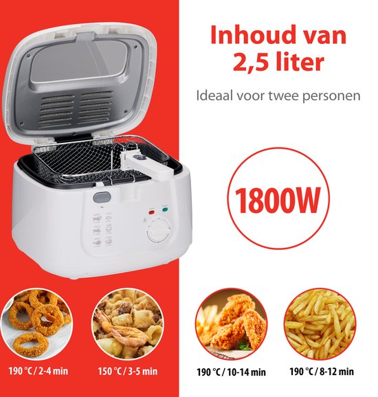 alpina Fryer 2.5 Liter - Friteuse avec couvercle - 1800W - Blanc