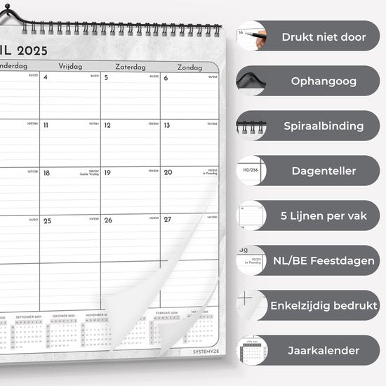 Systemyze Calendrier mensuel 2025 à suspendre 18 mois