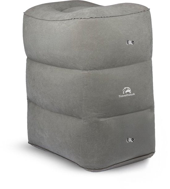Travelhawk - Lit d'avion gonflable - Oreiller de voyage - Coussin pour les pieds - Lit d'avion - Repose-pieds - Pour bébé et enfants - 3 supports - Voiture/Train/Bus - PVC - Gris