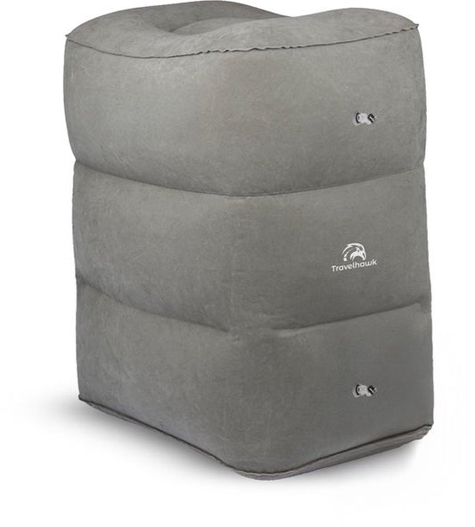 Travelhawk - Lit d'avion gonflable - Oreiller de voyage - Coussin pour les pieds - Lit d'avion - Repose-pieds - Pour bébé et enfants - 3 supports - Voiture/Train/Bus - PVC - Gris