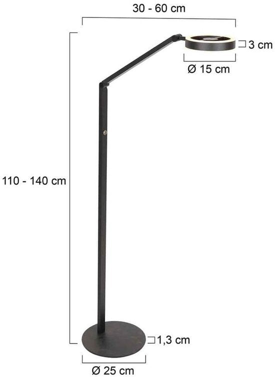 Steinhauer - lampadaire - Ringlux - noir - métal - Ø 25cm - LED - 4138ZW