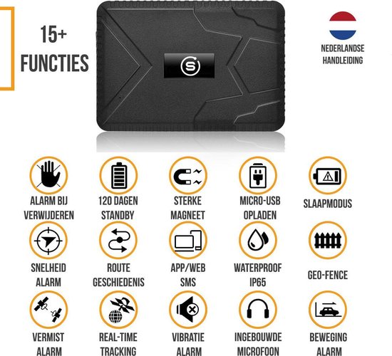 Strex GPS Tracker | Temps réel avec application | Batterie 120 jours | Étanchéité IP65 | Sans fil | Sans abonnement | Manuel en néerlandais | Système de localisation pour voiture, moto, bateau, camping-car, scooter, bagages et plus encore !