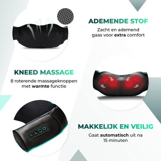 Massagerr® Shiatsu Massage Cushion 2.0 - Wireless - Neck Massage Device - Incl. Carrying Case and Stress Ball - Appareil de massage pour le dos, le cou et les épaules - Infrared Heat Function - Back Massage - Massage Devices