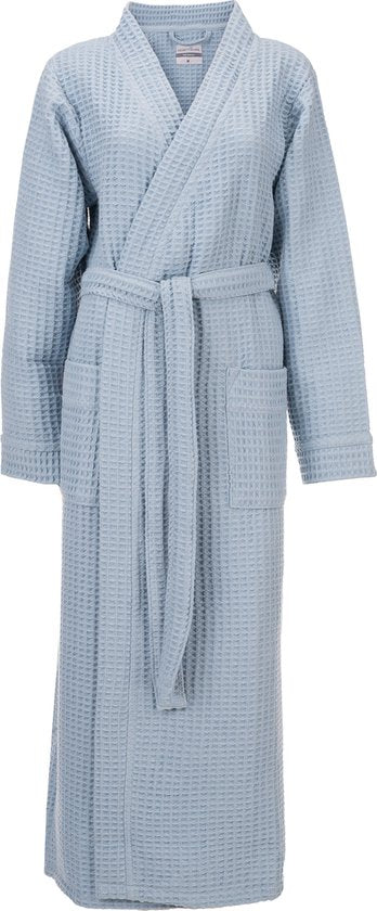 Heckettlane Peignoir gaufré - robe de chambre pour femmes et hommes - L - Manteau du matin en coton - Convient pour le sauna - Bleu