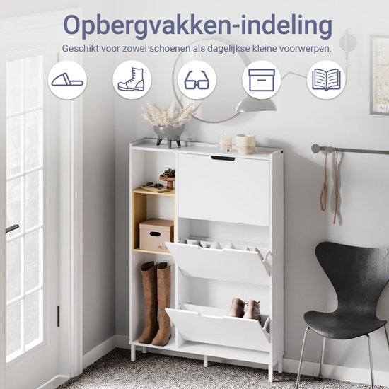 SoBuy FSR209-WN Meuble à chaussures, blanc, compact, rangement pour 9 paires de chaussures, idéal pour les petites pièces et les maisons, MDF + bambou, 90 x 19 x 129,5 cm FSR209-WN