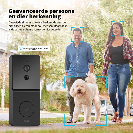 FlinQ Smart Doorbell - Sonnette sans fil - Sonnette avec caméra - Gong inclus - 1080P HD - Noir