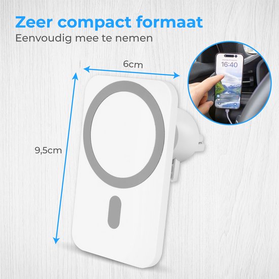 Nuvance - Supports de téléphone pour voiture - Convient pour MagSafe iPhone 12/13/14/15 - Support de téléphone avec chargeur sans fil - Supports de voiture magnétiques - Blanc