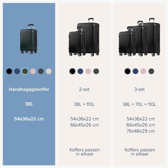 TRVLMORE Valise à main - 45L - Serrure TSA - Léger - Extensible - Trolley - 54x36x22cm - Vert foncé