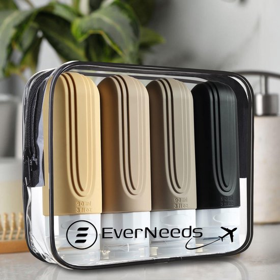 EverNeeds Bouteilles de voyage avec étui - rechargeables - Bouteilles de voyage en silicone pour bagages à main - Abricot - 4 pièces