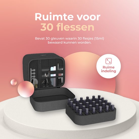 Moods Gellac® - Trousse de rangement pour vernis à ongles - Trousse d'organisation pour vernis à ongles - Pour 30 flacons - Avec séparateurs amovibles - Rangement de la lampe UV et des accessoires de manucure - Trousse de beauté portable - Double couche -