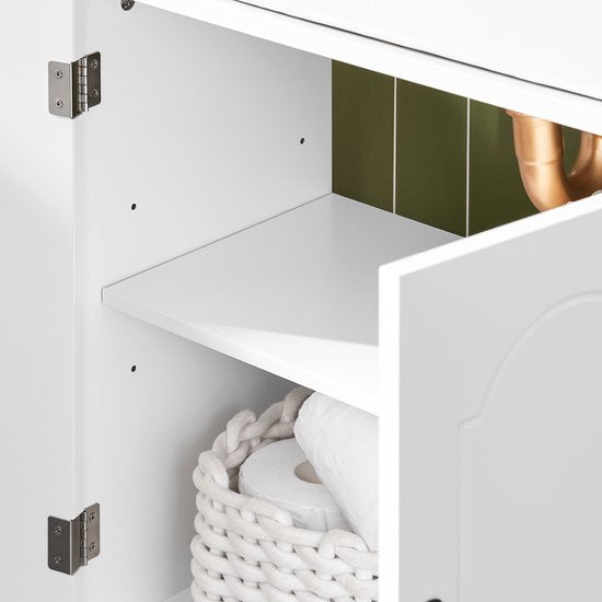 SoBuy Meuble bas pour évier, salle de bain, 60 cm, petit meuble de rangement sous évier avec étagères réglables, meuble compact pour évier, résistant à l'humidité, en bois, blanc, BZR205-W