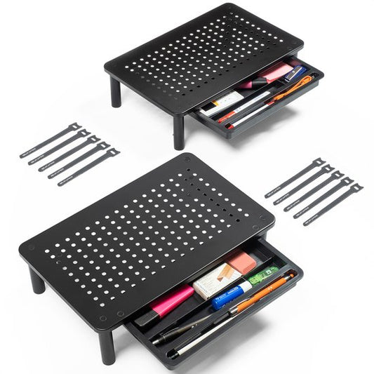 Auronic Support de moniteur - Rehausseur de moniteur - Rehausseur d'écran - 2 pièces - réglable - 37 x 23,5 x 10 cm - métal - noir