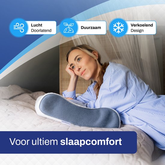 Oreiller ergonomique Sleeptight - Oreiller anti-ronflement orthopédique - Oreiller anti-apnée rafraîchissant - Mousse à mémoire de forme moyennement souple - Dormeur latéral - 60x40x12cm