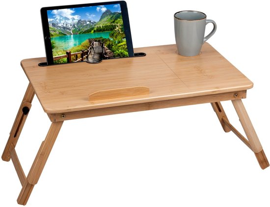 Table à langer avec porte-gobelet et porte-tablette - Support pour ordinateur portable - Bambou
