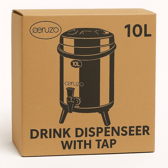 Ceruzo Thermos Beverage Dispenser - 10 litres - acier inoxydable - Distributeur isotherme avec robinet