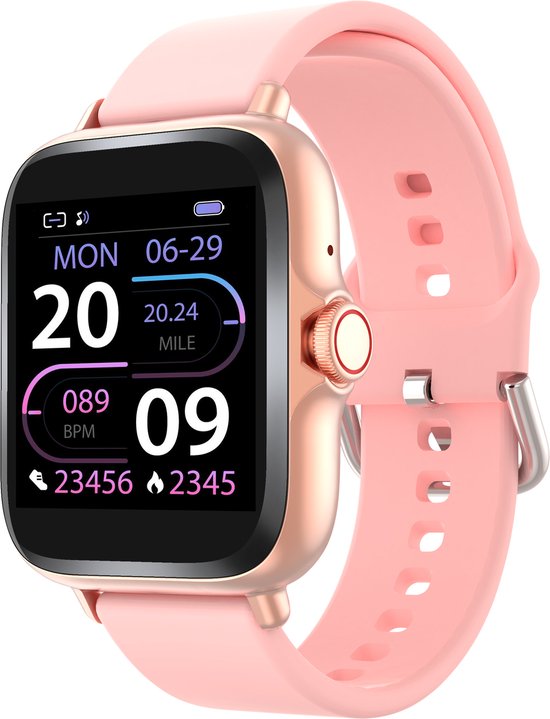 Denver Smartwatch Dames et Hommes - Android & iOS - Fonction complète - Montre sport - Moniteur de fréquence cardiaque - Podomètre - Moniteur de sommeil - Activité des médias sociaux - SWC156 - Rose