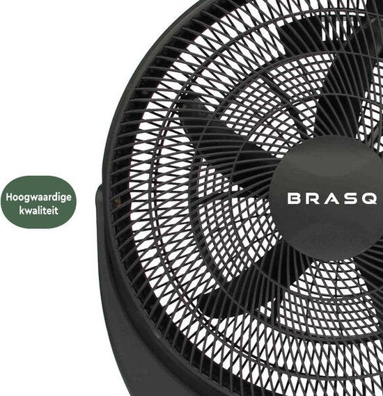 BRASQ Ventilateur de sol - 50 cm - Noir - 3 vitesses - Ventilateur sur pied - Réglable - 90 Watts