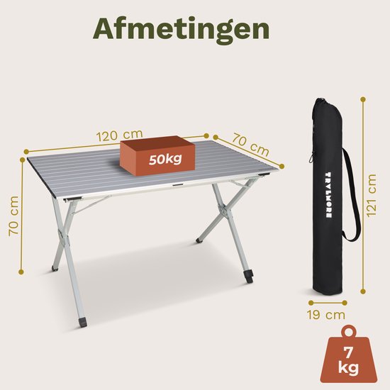 TRVLMORE Table de camping - 120x70x70cm - Légère avec structure en aluminium - Table pliante ajustable - Table de camping - Table pliante - Noir