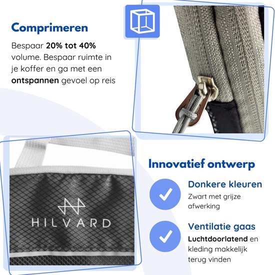 Hilvard - Packing Cubes Set - 6 pièces - Organiseurs de bagages - Organiseurs de vêtements - Cubes de voyage - Cubes de compression - Noir