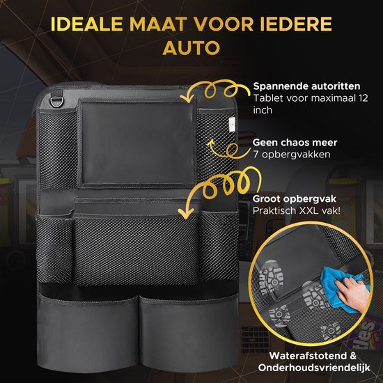 Toivo Set of 2 Luxury Car Seat Organiser - Water-repellent Oxford Material - Black - Tablet Holder - Car Organizer