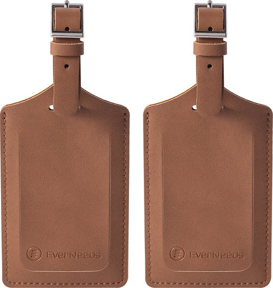EverNeeds Etiquette de bagage - Etiquette de bagage pour valises - Etiquettes de bagage - Etiquettes de bagage - Cuir PU - Marron - 2 pièces