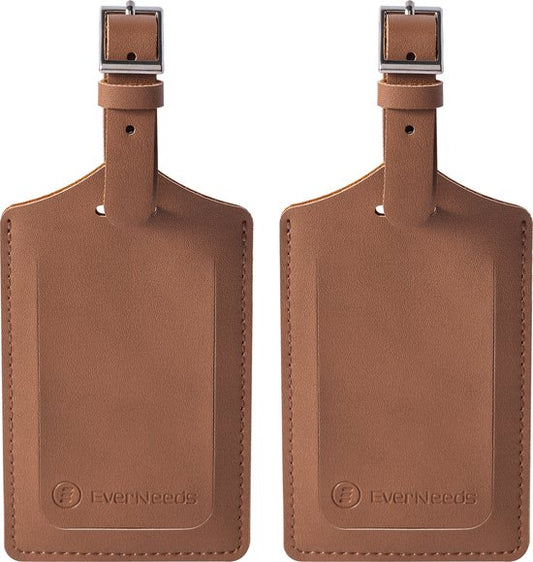 EverNeeds Etiquette de bagage - Etiquette de bagage pour valises - Etiquettes de bagage - Etiquettes de bagage - Cuir PU - Marron - 2 pièces