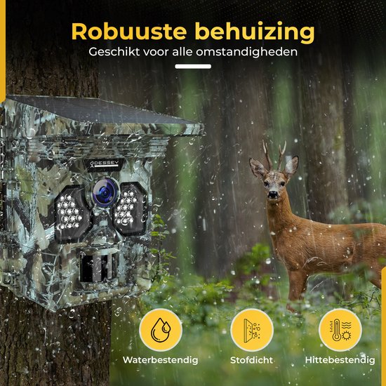 ODESSEY WildCamera avec panneau solaire - 4K - 48MP - 64GB SD - avec vision nocturne - pour l'extérieur - infrarouge