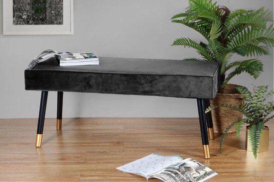 LIFA LIVING Banc de salle Barcelone - Gris et or - Moderne - Velours et bois - 101 x 42 x 45 cm