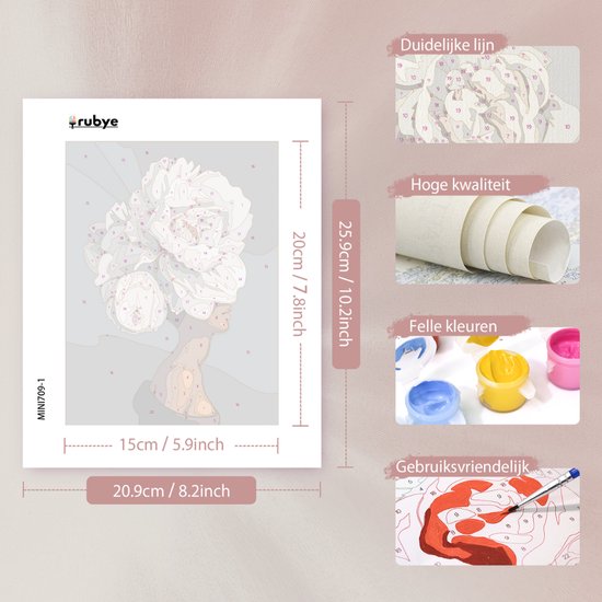 Rubye® Painting By Number Adults - Flower Head - Includes Painting and Brushes - Canvas Painting Canvas - Colouring by Number - Double Set - 15x20cm