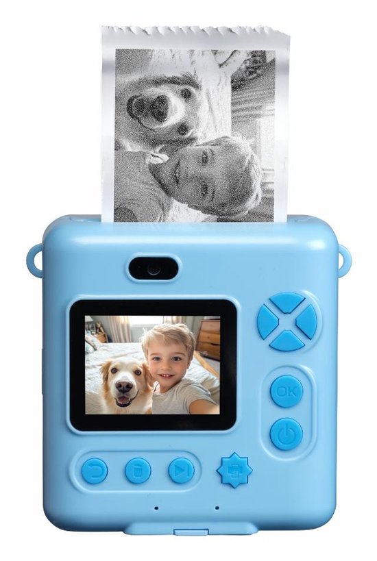 Denver Kids' Camera Full HD with Printer - Selfie Camera - 20MP - Digital Camera Kids - Photo - Video - Games - KPC1363 Blue