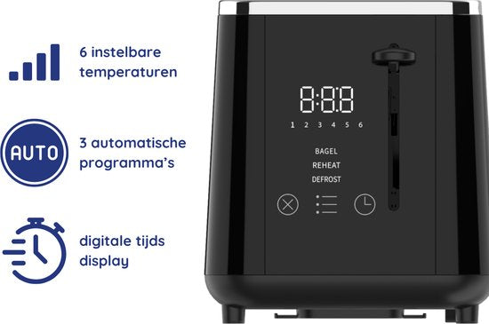 Grille pain - Safecourt - Toaster - 6 niveaux de chaleur - 2 fentes extra-larges - 920W - Noir